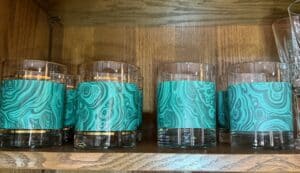 Malachite-Pattern-Glass-Tumblers-with-Gold-Rim-by-Culver