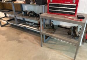Metal-Shelving-Unit-with-Craftsman-Toolbox-and-Power-Tools