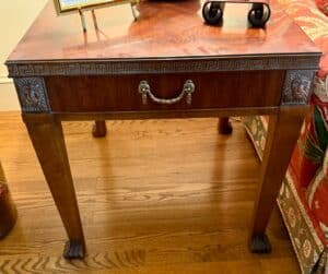 Neoclassical-Style-Mahogany-Side-Table-with-Lion-Head-Carvings
