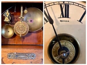 Oak-Kitchen-Wall-Clock-with-Brass-Pendulum-and-Weights-second-image