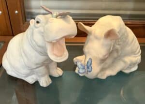 Pair-of-Cybis-Hippopotamus-Figurines-with-Butterflies