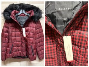 Talbots-Womens-Red-and-Black-Buffalo-Check-Down-Puffer-Coat-with-Faux-Fur-Hood