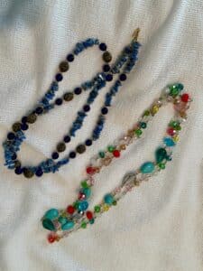 Two-Beaded-Necklaces-Lapis-Lazuli-Chips-and-Mixed-Glass-Beads