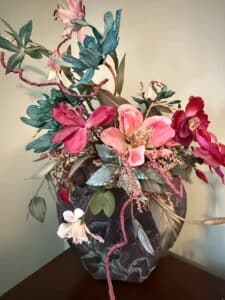 Vintage-Artificial-Floral-Arrangement-in-Embossed-Vase