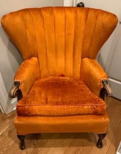 Vintage-Orange-Velvet-Fan-Back-Armchair