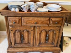 Vintage-Thomasville-Oak-Dining-Buffet-with-China-Set