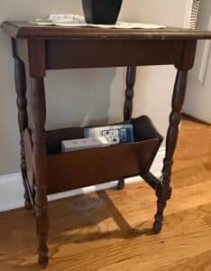 Vintage-Wooden-Magazine-Rack-Side-Table-with-Turned-Legs