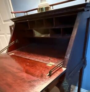 Antique-Mahogany-Secretary-Desk-with-Cabriole-Legs-and-Fan-Motif-second-image