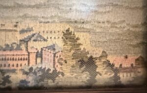 Antique-Needlepoint-Tapestry-Depicting-a-Coastal-Cityscape-with-Ships-second-image