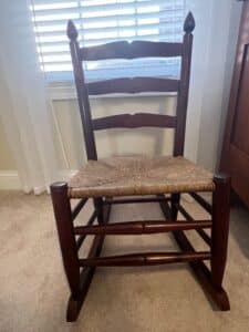 Antique-Shaker-Ladderback-Rocking-Chair-with-Rush-Seat