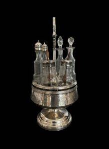 Antique-Silverplate-Condiment-Caddy-with-Etched-Glass-Bottles