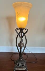 Art-Nouveau-Style-Table-Lamp-with-Amber-Glass-Shade
