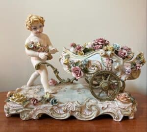 Capodimonte-Porcelain-Cherub-and-Flower-Cart-Figurine