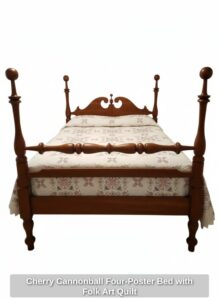Cherry-Cannonball-Four-Poster-Bed-with-Folk-Art-Quilt