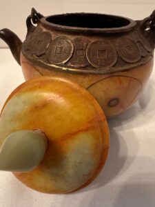Chinese-Jade-and-Bronze-Teapot-with-Coin-Motif-second-image