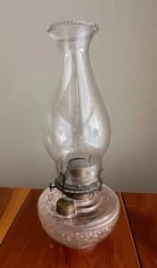 Clear-Glass-Hobnail-Base-Oil-Lamp-with-Brass-Burner