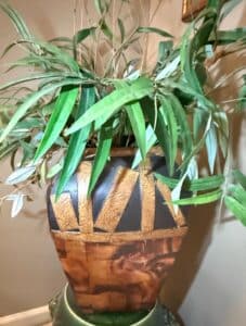 Decorative-Ceramic-Urn-with-Faux-Bamboo-and-Geometric-Accents