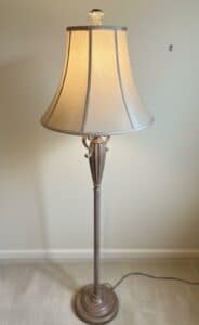 Distressed-Finish-Urn-Shaped-Floor-Lamp-with-Scrolled-Handles-and-Fabric-Shade