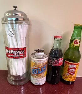 Dr.-Pepper-Straw-Holder-Dale-Earnhardt-Coca-Cola-Bottle-Dale-Earnhardt-Sun-Drop-Bottle-and-Billy-Beer-Can-Lighter