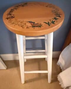 Hand-Painted-Wooden-Bar-Stool-with-Bird-Motif