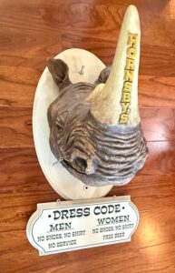 Hornsbys-Hard-Cider-Rhino-Head-Wall-Mount-with-Dress-Code-Sign