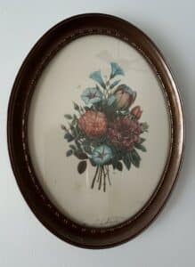 J.L.-Prevost-Bouquet-of-Roses-and-Lilacs-Floral-Lithograph-Oval-Framed-Art-second-image