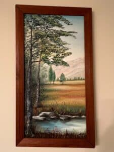 Landscape-Oil-Painting-in-Wooden-Frame-Bob-Ross-Style