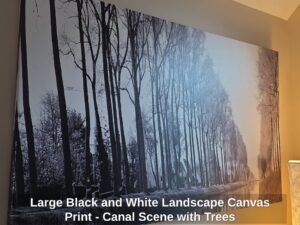 Large-Black-and-White-Landscape-Canvas-Print-Canal-Scene-with-Trees