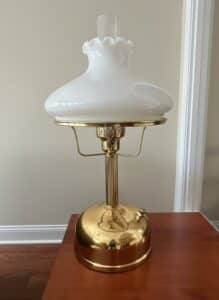 Pair-of-Aladdin-Brass-Model-Oil-Lamps-with-Milk-Glass-Shades