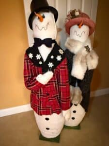 Pair-of-Tall-Plush-Decorative-Standing-Snowman-Figures
