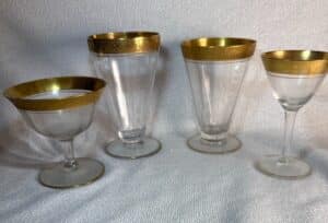Set-of-Three-Tiffin-Franciscan-Minton-Optic-Gold-Encrusted-Glassware-Pieces