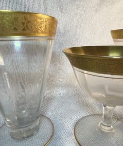 Set-of-Three-Tiffin-Franciscan-Minton-Optic-Gold-Encrusted-Glassware-Pieces-second-image