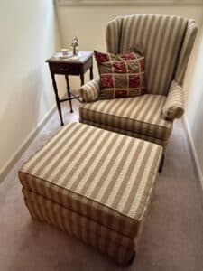 Striped-Upholstered-Wingback-Armchair-and-Ottoman-Set