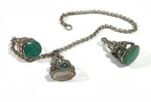 Victorian-Gilt-Metal-and-Turquoise-Fob-Chain-with-Seals
