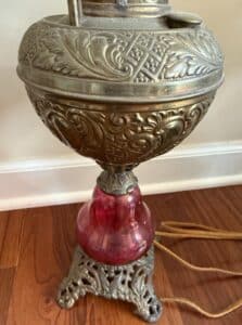 Victorian-Gone-With-the-Wind-Style-Oil-Lamp-with-Floral-Globe-third-image