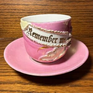 Victorian-Remember-Me-Pink-Lusterware-Demitasse-Teacup-and-Saucer-Set