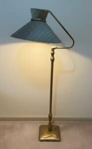 Vintage-Brass-Floor-Lamp-with-Textured-Shade-and-Sculpted-Stem