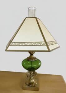 Vintage-Brass-and-Green-Glass-Oil-Lamp-with-Frosted-Shade