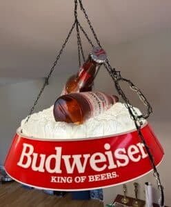 Vintage-Budweiser-King-of-Beers-Bottles-on-Ice-Hanging-Pool-Table-Light