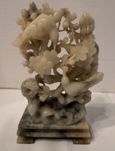 Vintage-Chinese-Soapstone-Sculpture-with-Birds-and-Flowers