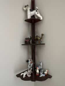Vintage-Corner-Shelf-with-Ceramic-Animal-Figurines-Collection