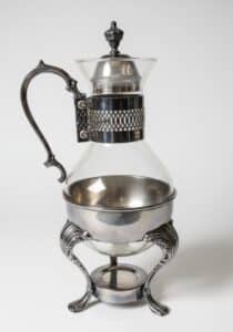 Vintage-FB-Rogers-Silver-Plated-Glass-Coffee-Carafe-with-Warmer-Stand