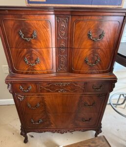 Vintage-French-Provincial-Flame-Mahogany-Highboy-Dresser