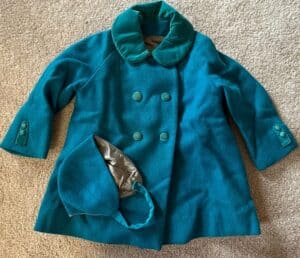 Vintage-Handmade-Teal-Wool-Double-Breasted-Coat-and-Cloche-Hat-Set