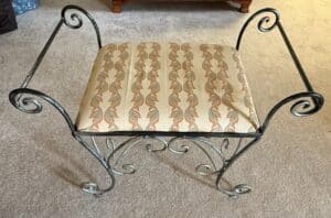 Vintage-Hollywood-Regency-Style-Wrought-Iron-Vanity-Bench