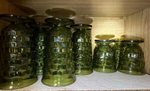 Vintage-Indiana-Glass-Whitehall-Avocado-Green-Cubist-Tumblers