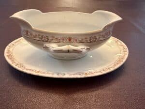 Vintage-MZ-Austria-Gravy-Boat-and-Underplate-with-Floral-Gilt-Trim