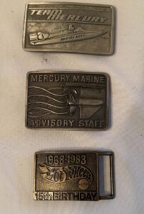 Vintage-Mercury-Marine-and-Hot-Wheels-Belt-Buckles