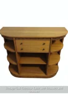 Vintage-Oak-Console-Table-with-Drawers-and-Shelves