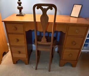 Vintage-Oak-Writing-Desk-and-Chair-Set